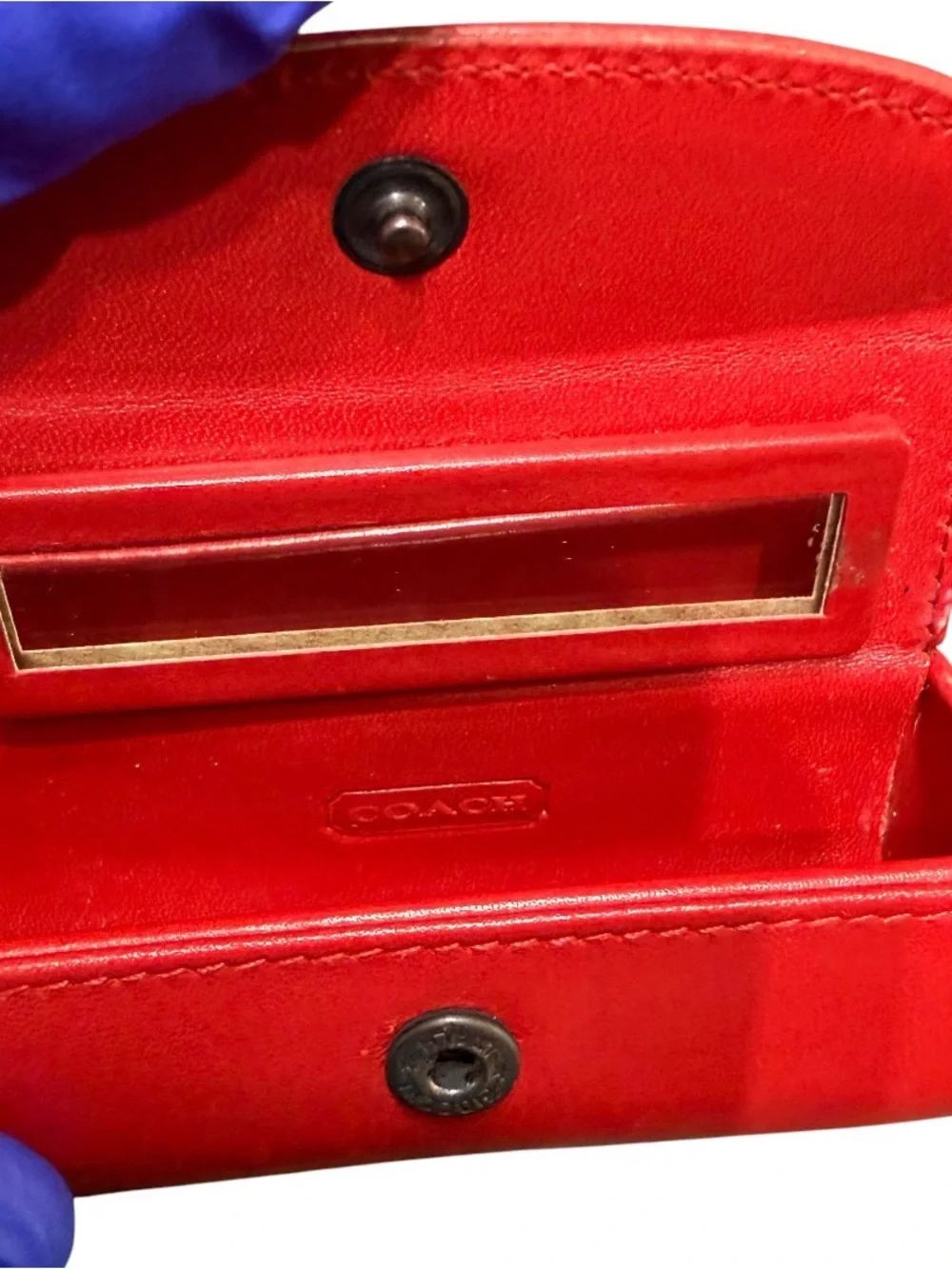 Vtg Coach Red Leather Lipstick Case w/ Mirror - Made in Italy - EUC